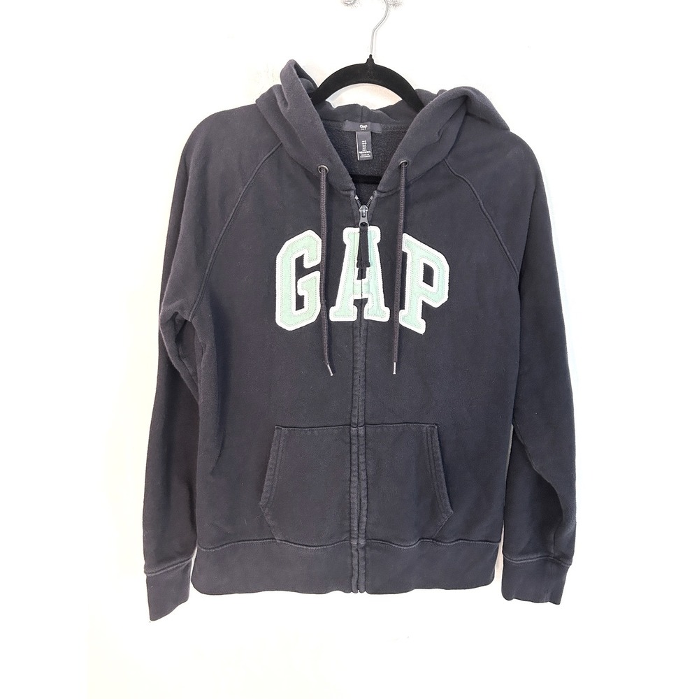 Gap Navy Blue Full Zip Hoodie Mint Green Arch Logo Fleece Sweatshirt Womens L